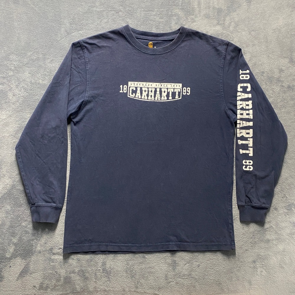 Carhartt Long Sleeve Shirt Mens Medium Blue Made in 2012 Graphic Logo 100551 412